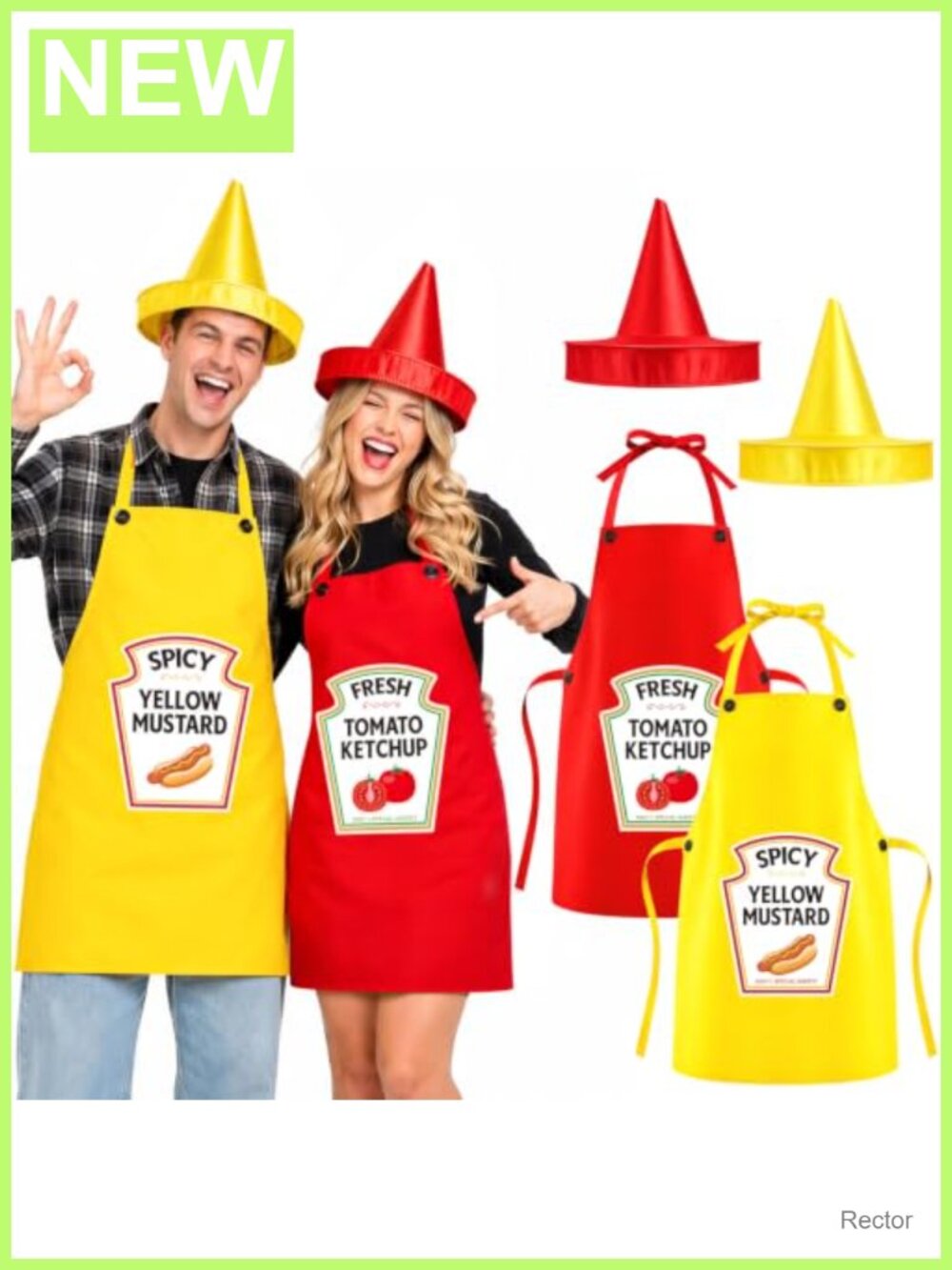 2 Pc Condiment Apron Costume Set Cone Hats Couples Halloween Cosplay